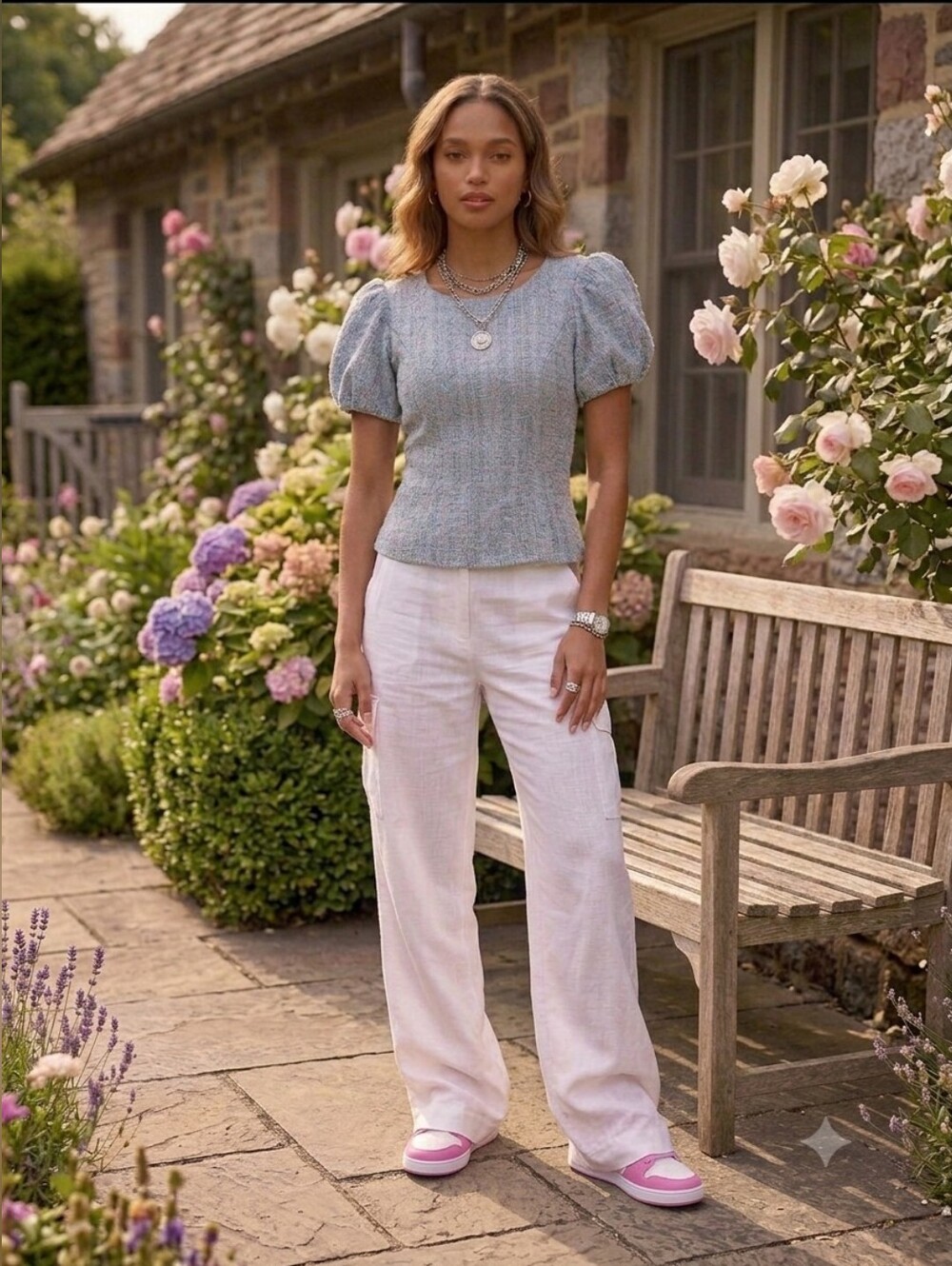 Ivy City Co. Tweed Multicolor Puff Sleeve Blouse Textured Short Sleeve Top XS - Picture 15 of 15